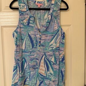 Lilly Pulitzer Blue and Green Sailboat Tank Top